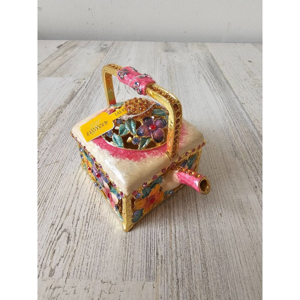 Kalifano watering can jeweled trinket jewelry box rhinestone flowers gardener un